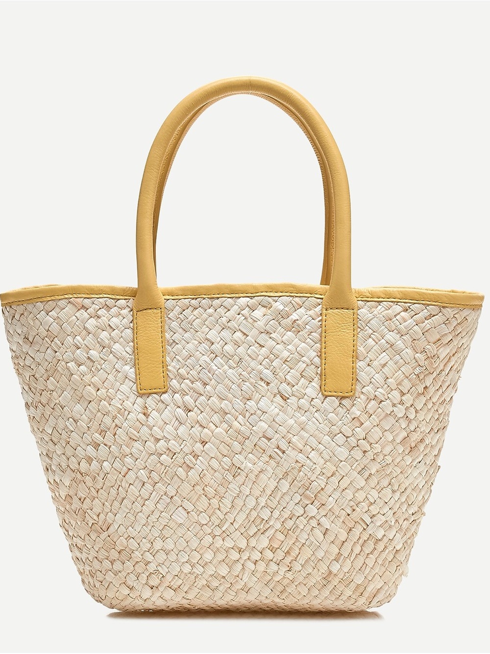 J. Crew Natural Woven Straw Mini-Tote with Yellow Leather Trim